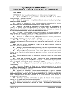 CONSTITUCIÓN POLÍTICA DEL ESTADO DE TAMAULIPAS HISTORIAL DE REFORMAS POR ARTÍCULO