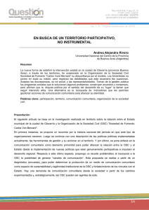 EN BUSCA DE UN TERRITORIO PARTICIPATIVO, NO INSTRUMENTAL  Andrea Alejandra Rivero