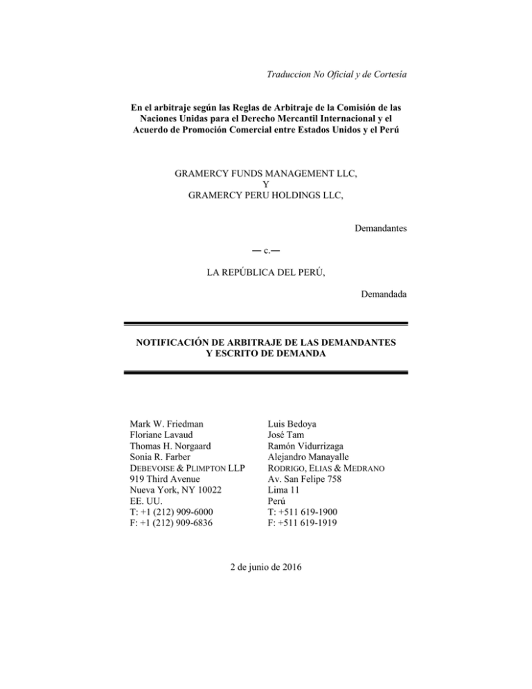 Claimants Notice Of Arbitration And Statement Of Claim Spanish 