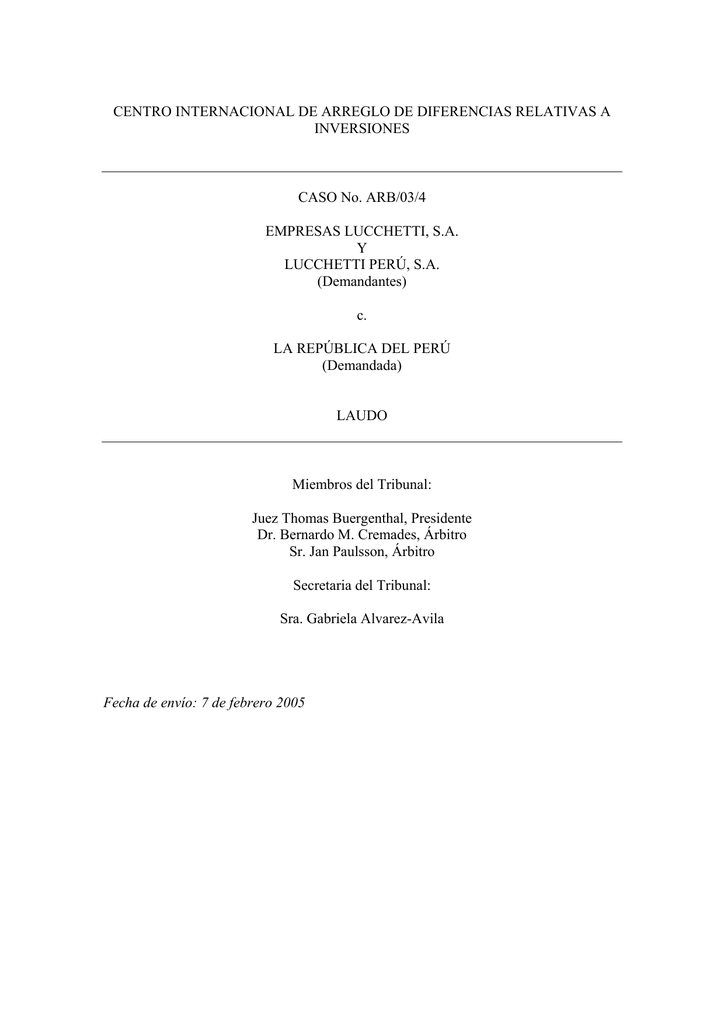 CENTRO INTERNACIONAL DE ARREGLO DE DIFERENCIAS RELATIVAS A INVERSIONES 