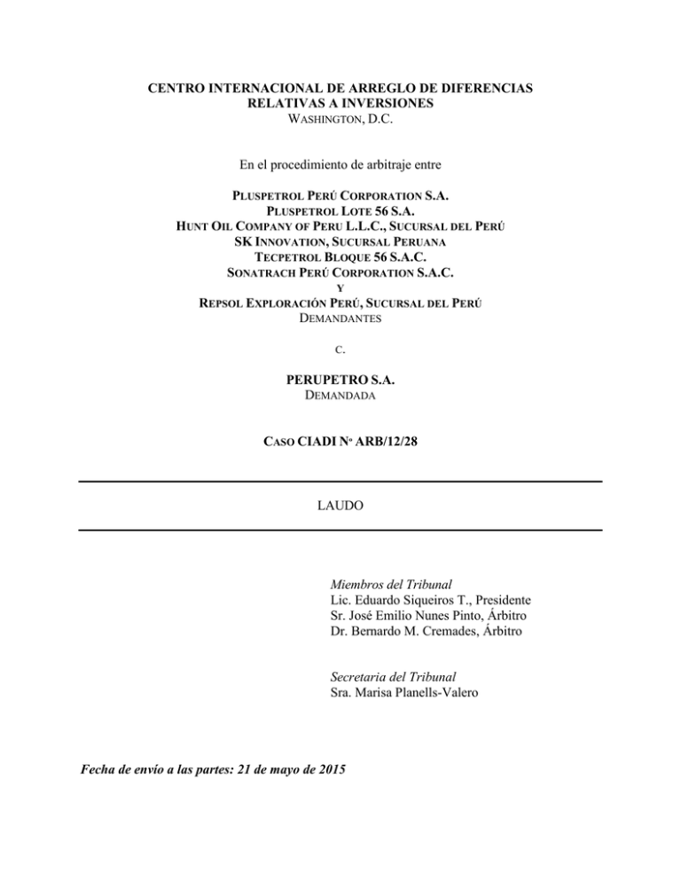 CENTRO INTERNACIONAL DE ARREGLO DE DIFERENCIAS RELATIVAS A INVERSIONES P C
