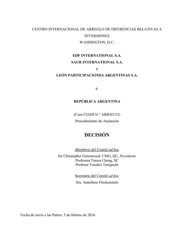 CENTRO INTERNACIONAL DE ARREGLO DE DIFERENCIAS RELATIVAS A INVERSIONES 