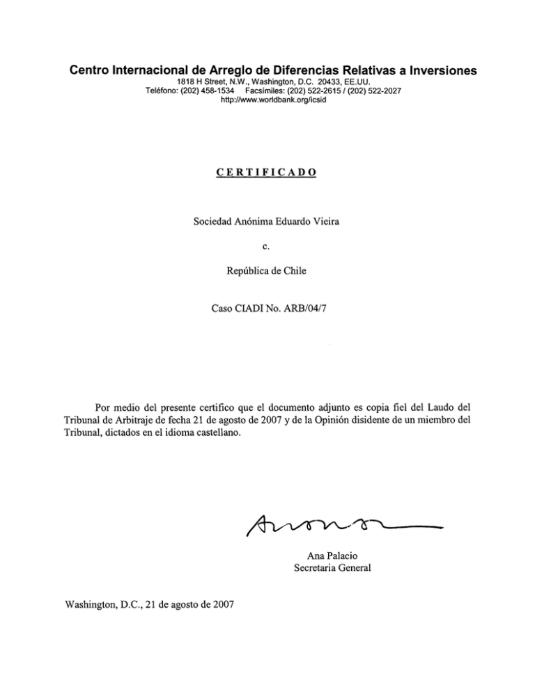 Centro Internacional De Arreglo De Diferencias Relativas A Inversiones