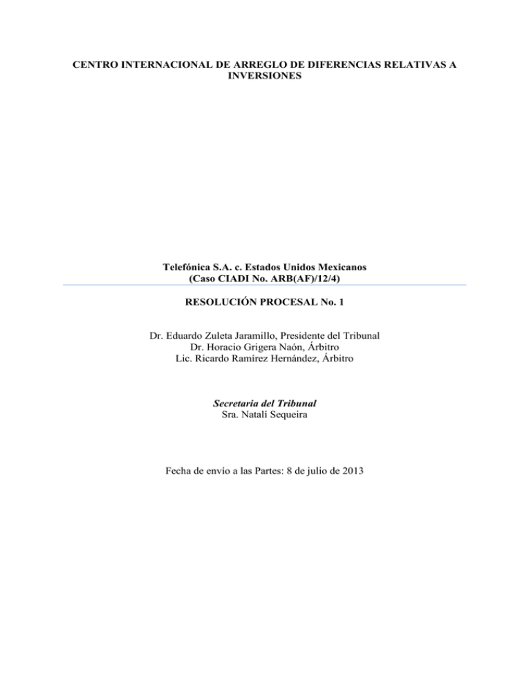 CENTRO INTERNACIONAL DE ARREGLO DE DIFERENCIAS RELATIVAS A INVERSIONES