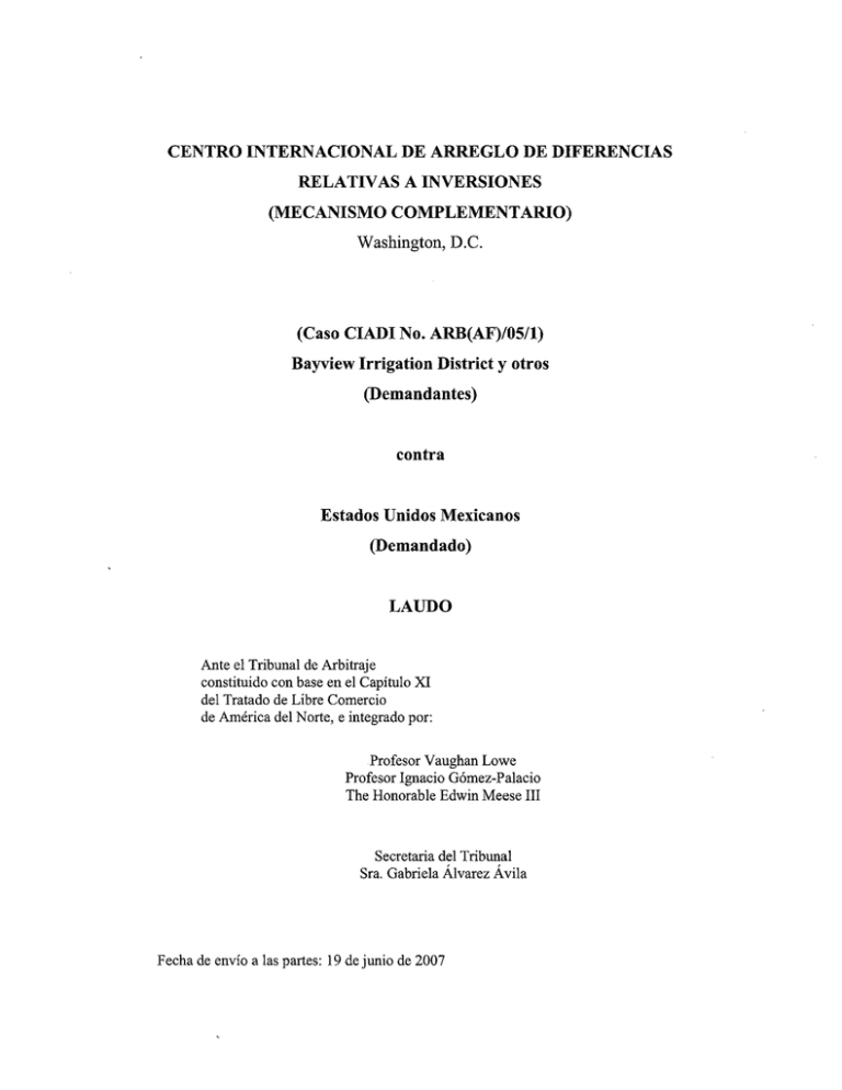 CENTRO INTERNACIONAL DE ARREGLO DE DIFERENCIAS RELATIVAS A INVERSIONES 