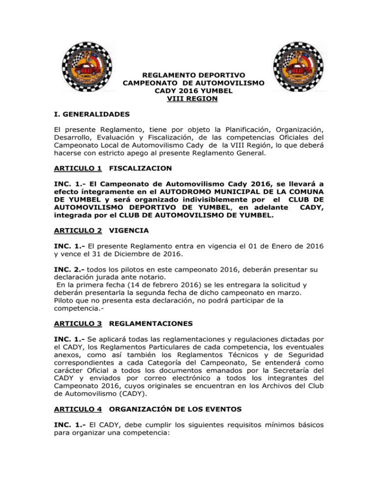 REGLAMENTO GENERAL CAMPEONATO CADY 2016 
