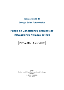 Instalaciones de Energía Solar Fotovoltaica. Pliego de Condiciones Técnicas de instalaciones Aisladas de Red. IDAE
