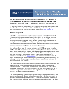 FDA ha actualizado la información sobre las gliflozinas (inhibidores del SGLT2)