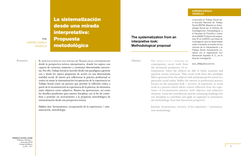 La Sistematizaci N Desde Una Mirada Interpretativa ( ZAVALA , A.)