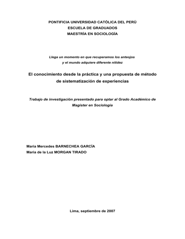 El Conocimiento Desde La Pr Ctica Y Una Propuesta De M Todo De ...