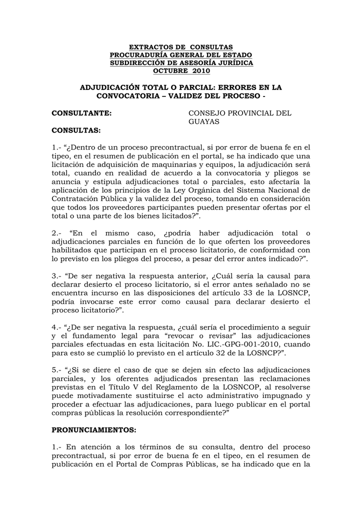 Consejo Provincial Del Guayas Adjudicacion Total O Parcial
