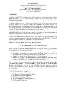 GACETA OFICIAL Ley de aprovisionamiento del Gobierno No.295