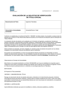 EVALUACIÓN DE LA SOLICITUD DE VERIFICACIÓN DE TÍTULO OFICIAL 2358/2009 EXPEDIENTE Nº
