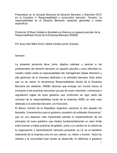 El Buen Gobierno Societario en Bancos un aspecto peculiar de la RSEB