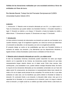 Validez de las donaciones realizadas por una sociedad anónima a favor de entidades sin fines de lucro