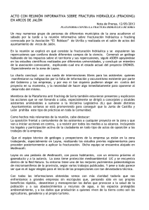 VALORACIÓN DEL ACTO Y REUNIÓN INFORMATIVA SOBRE FRACTURA HIDRAÚLICA (FRACKING) EN ARCOS DE JALÓN DEL 11 DE MAYO DE 2013.