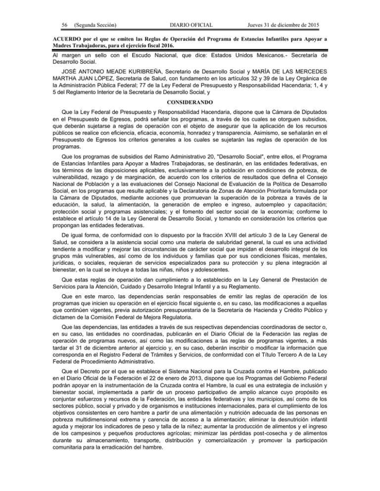 Acuerdo por el que se emiten las Reglas de Operación del Programa de ...