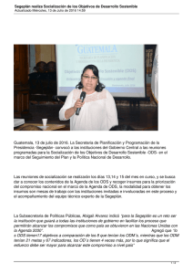Guatemala, 13 de julio de 2016. La Secretaria de Planificación... Presidencia -Segeplán- convocó a las instituciones del Gobierno Central a...