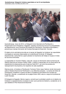 Quetzaltenango, marzo de 2016. La Delegación de la Secretaría de... Programación de la Presidencia -Segeplán- capacitó a 52 técnicos de...