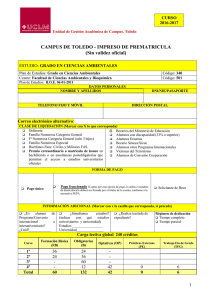 CAMPUS DE TOLEDO - IMPRESO DE PREMATRICULA (Sin validez oficial)