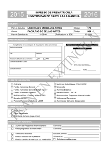 2015 2016 IMPRESO DE PREMATRÍCULA UNIVERSIDAD DE CASTILLA-LA MANCHA
