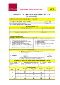 CAMPUS DE TOLEDO - IMPRESO DE PREMATRÍCULA (Sin validez oficial)