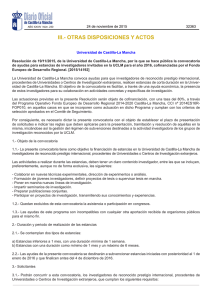 Resolución de 19/11/2015, de la Universidad de Castilla-La Mancha, por la que se hace pública la convocatoria de ayudas para estancias de investigadores invitados en la UCLM para el año 2016, cofinanciadas por FEDER