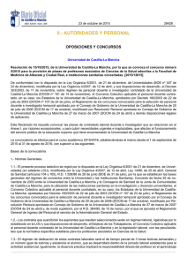 Resolución de 15/10/2015, por la que se convoca el concurso nº 5/15 para la provisión de plazas de profesores asociados de ciencias de la salud adscritas a la Facultad de Medicina de Albacete y Ciudad Real, e instituciones sanitarias concertadas. Plazo de presentación de instancias hasta 02-11-2015.