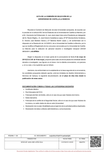 ACTA DE LA COMISIÓN DE SELECCIÓN DE LA UNIVERSIDAD DE CASTILLA-LA MANCHA (Convocatoria 06/05/2015)