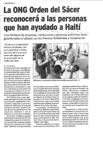 La ONG Orden del Sacer, reconocerá a las personas que han ayudado a Haití.