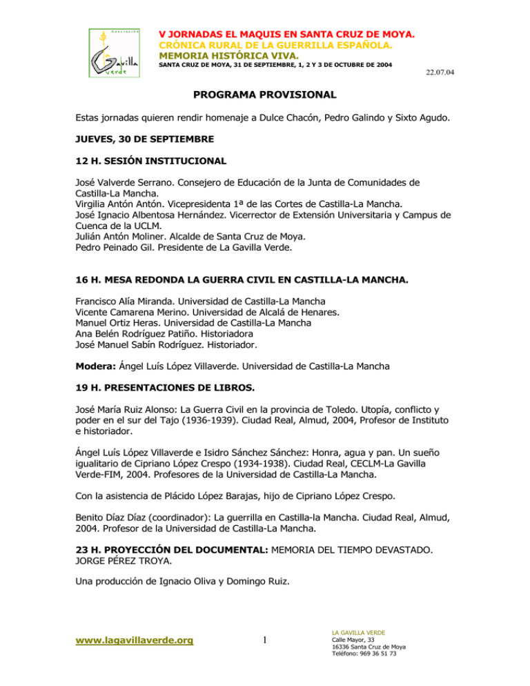 PROGRAMA PROVISIONAL