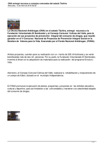 La Oficina Nacional Antidrogas (ONA) en el estado Táchira, entregó ... Fundación Voluntariado El Sembrador y al Consejo Comunal  Colinas...