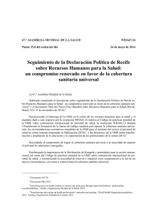 Seguimiento de la Declaración Política de Recife sobre Recursos Humanos para la Salud: un compromiso renovado en favor de la cobertura sanitaria universal
