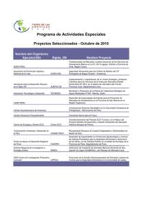 Programa de Actividades Especiales Proyectos Seleccionados - Octubre de 2010 Ejecutor(OE)