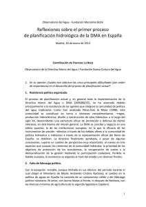 Reflexiones sobre el primer proceso  de planificación hidrológica de la DMA en España 