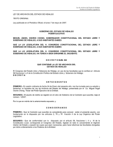 LEY DE ARCHIVOS DEL ESTADO DE HIDALGO  TEXTO ORIGINAL