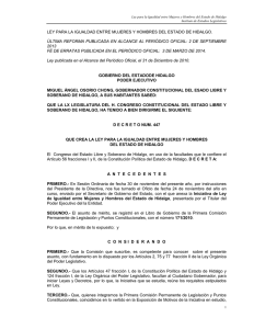 LEY PARA LA IGUALDAD ENTRE MUJERES Y HOMBRES DEL ESTADO... ÚLTIMA REFORMA PUBLICADA EN ALCANCE AL PERIÓDICO OFICIAL: 2 DE... 2013