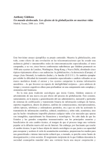 ANTHONY GIDDENS, Un mundo desbocado. Los efectos de la globalización en nuestras vidas, Madrid, Taurus, 2000 (e.o. 1999), por Juan Manuel Iranzo