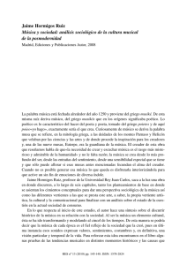 JAIME HORMIGOS RUIZ, Música y sociedad: análisis sociológico de la cultura musical de la posmodernidad , por Rubén José Pérez Redo