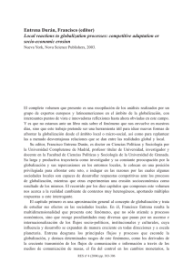 FRANCISCO ENTRENA DURÁN (Editor), Local reactions to globalization processes: competitive adaptation or socioeconomic erosion, Nueva York, Nova Science Publishers, 2003, por María del Río Lozano