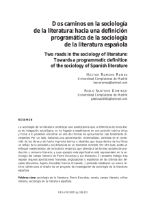Dos caminos en la sociología de la literatura: hacia una definición programática de la sociología de la literatura española, por Héctor Romero Ramos y Pablo Santoro Domingo