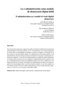La e-administración como modelo de democracia digital débil / EAdministration as a model of weak digital democracy , por José Manuel Robles, Óscar Molina Molina y Stefano De Marco