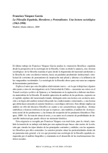 FRANCISCO VÁZQUEZ GARCÍA, La Filosofía Española, Herederos y Pretendientes. Una lectura sociológica (1963-1990) , por María Francisca Fernández Cáceres