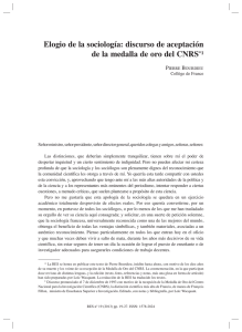 Elogio de la sociología. Discurso de aceptación de la medalla de oro del CNRS , por Pierre Bourdieu