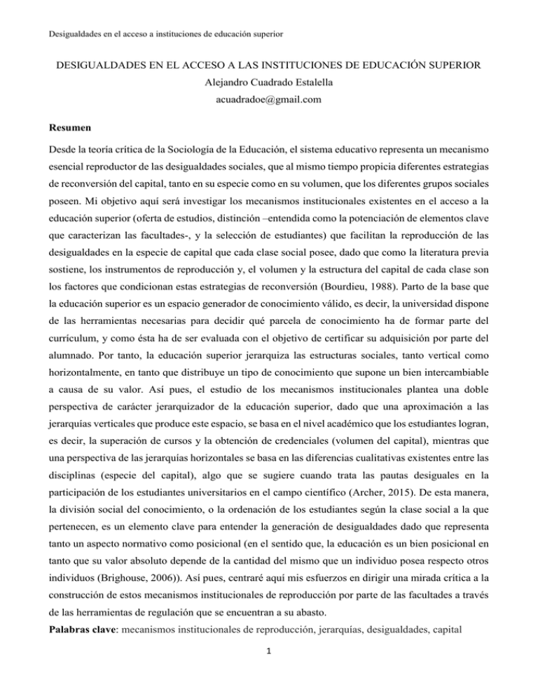 DESIGUALDADES EN EL ACCESO A LAS INSTITUCIONES DE EDUCACIÓN SUPERIOR