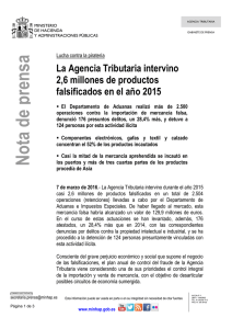 La Agencia Tributaria intervino 2,6 millones de productos falsificados en el año 2015