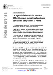 La Agencia Tributaria ha abonado 518 millones de euros tras la primera semana de campaña de la Renta