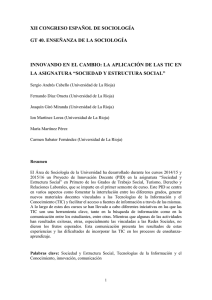 XII CONGRESO ESPAÑOL DE SOCIOLOGÍA GT 40. ENSEÑANZA DE LA SOCIOLOGÍA