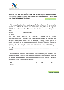 Modelo de autorización para la obtención / revocación del certificado electrónico (finalidades tributarias de Comunidades Autónomas) (MAORCA2)