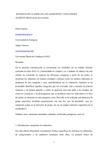 MANERAS DE CLASIFICAR LOS ALIMENTOS Y ELECCIONES ALIMENTARIAS (texto provisional) Elena Espeitx